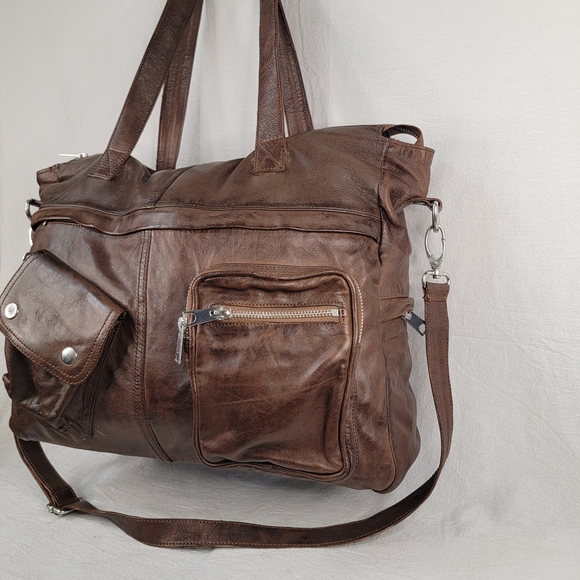 Brampton London Large Soft Leather Slouchy Utility Tote Bag Oversized Satchel - Picture 2 of 12